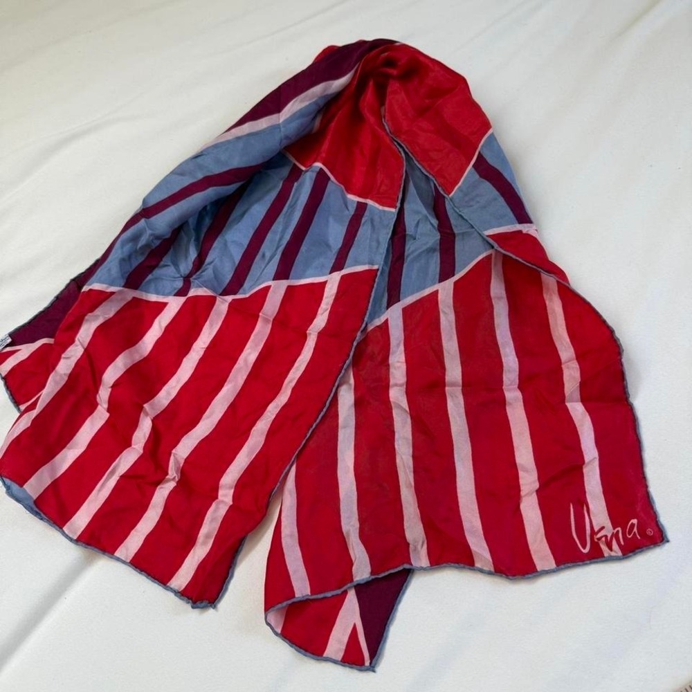 striped silk scarf  90s vera striped silk scarf pink red blue